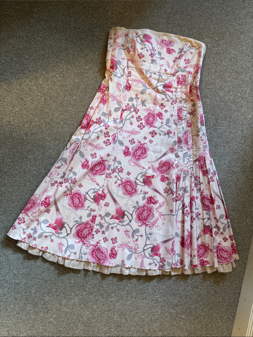 Whistles Strapless Floral Dress in Pink and White